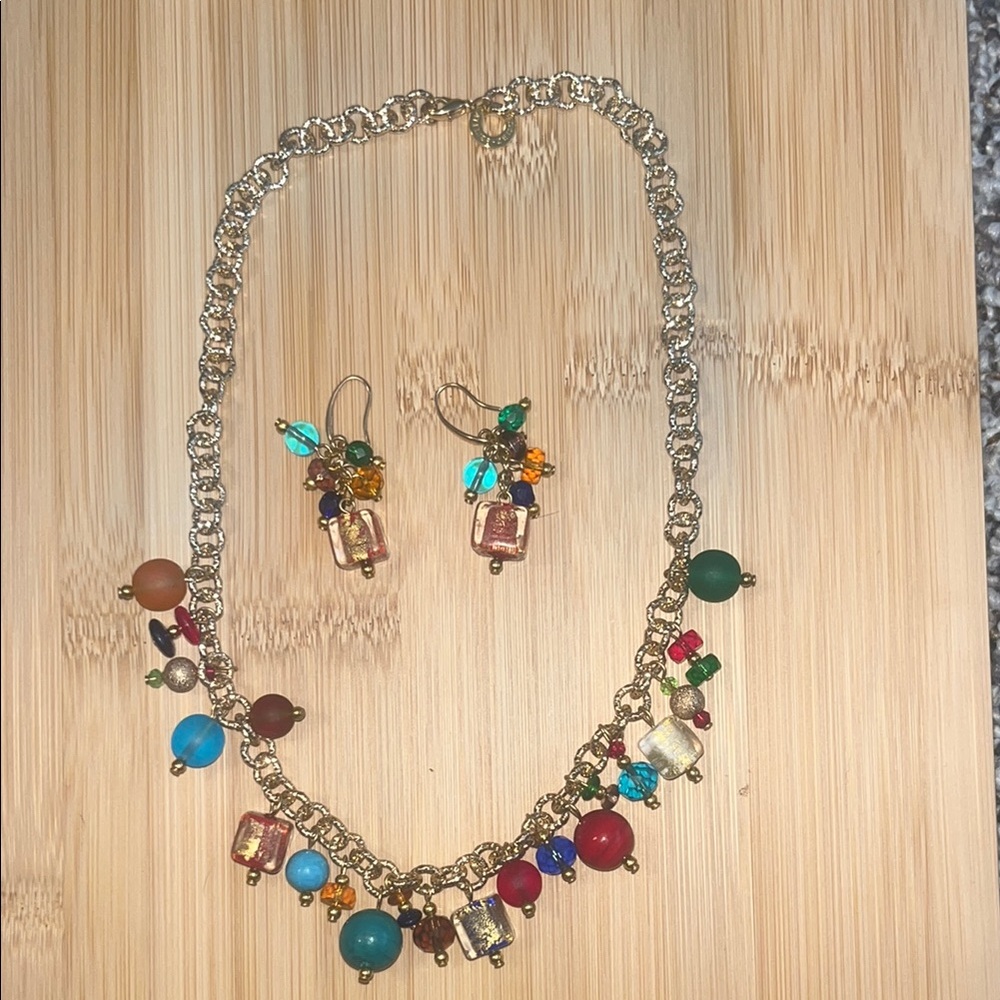 Colorful Italian Murano Glads Beaded Necklace and Earring Set